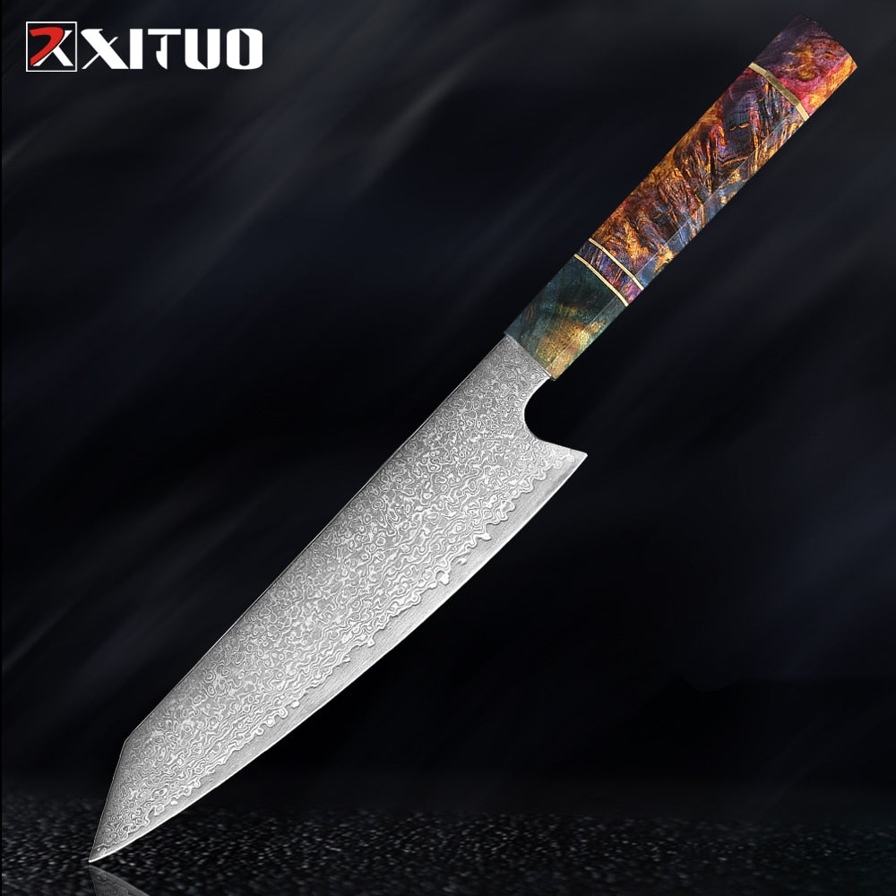 XITUO Damascus Kitchen Knife Set Chef Nakiri Knife 67 Layers Japanese Damascus Steel Chef Knife Razor Sharp Blade Colorful Wood