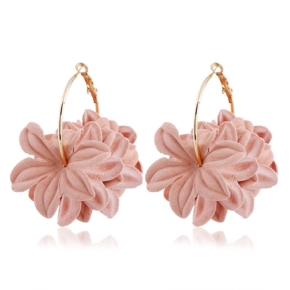 Fashion Fabric Flower Drop Earrings For Women Statement Colorful Petal Circle Big Fancy Earring Jewelry