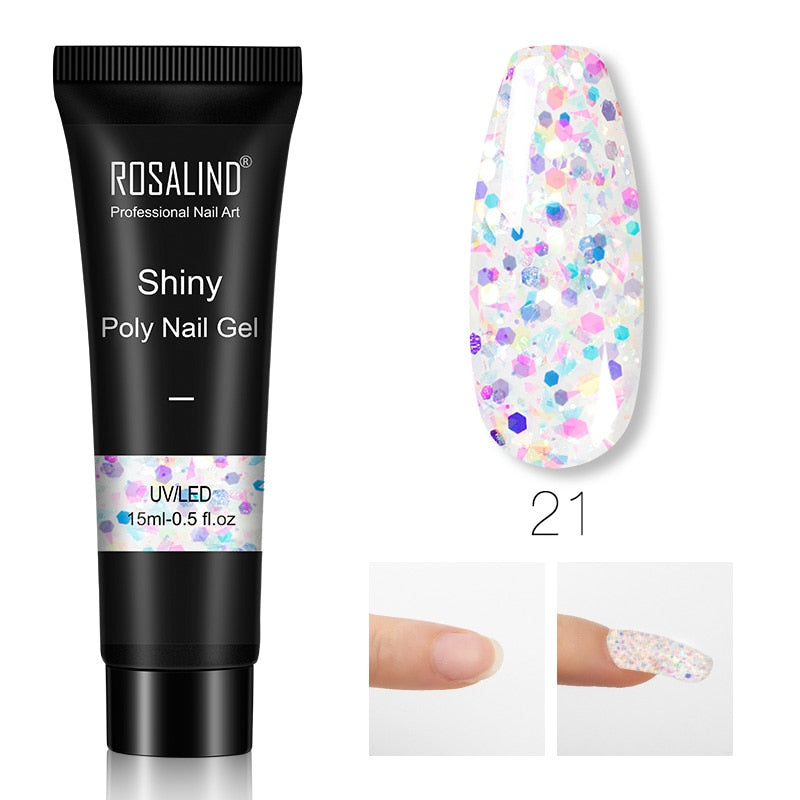 ROSALIND Pure Color Poly Nail Gel Jelly Polish 15ml Hybrid Varnishes Gel Nails Art Design Glitter Nail Polish UV Builder Lacquer