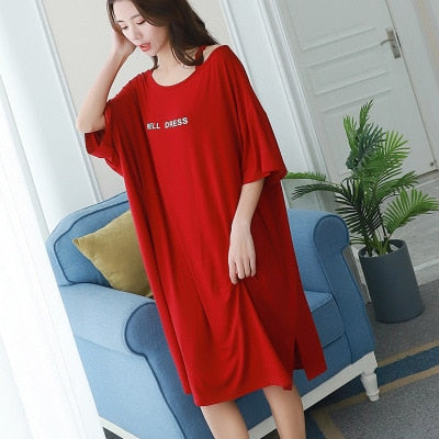 2023 New Summer Nightshirt Large Size Dress Female 90 kg Fat mm Letter Print Nightgowns Women Modal Short Sleeve Night Dress