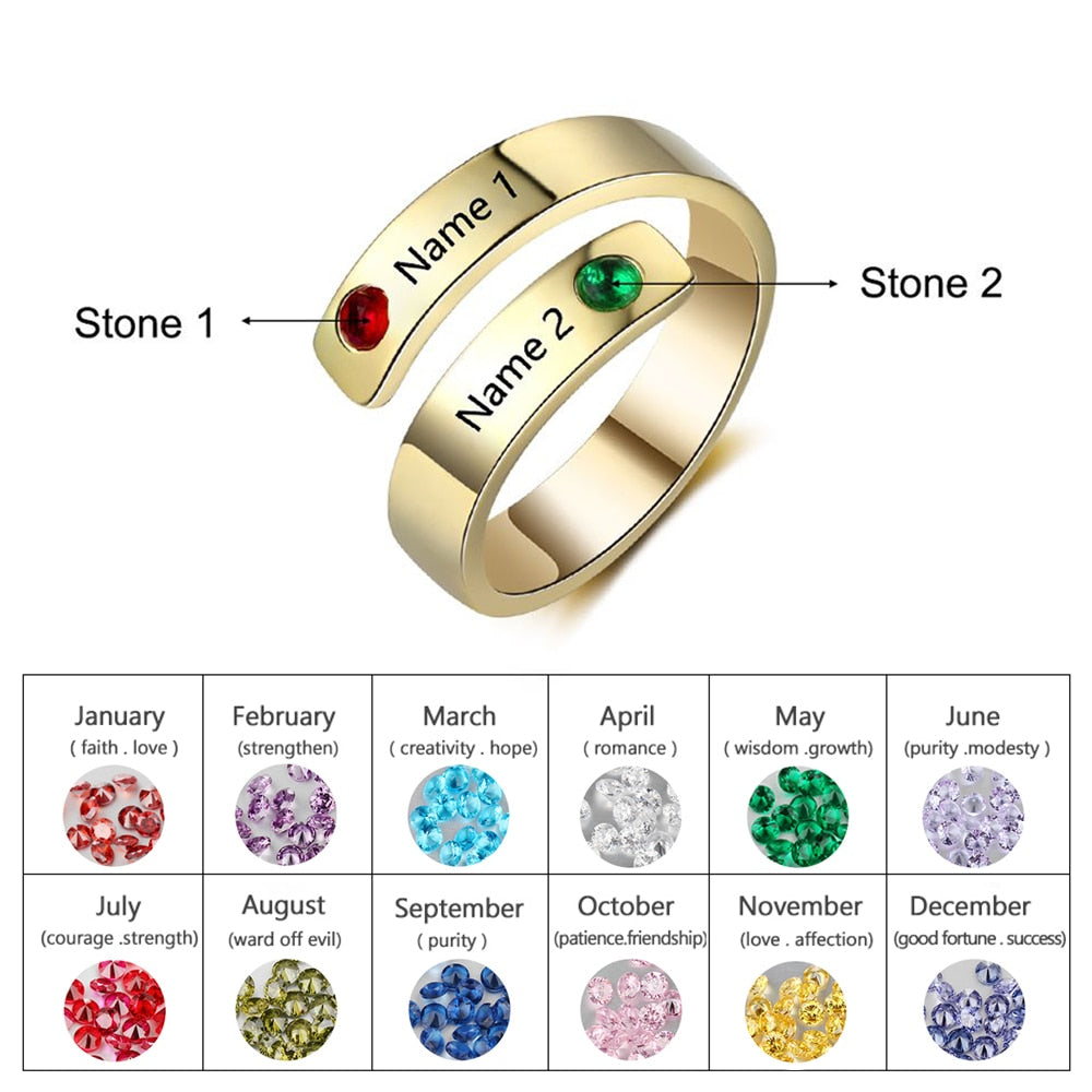 JewelOra Personalized Mothers Rings Custom Name Birthstone Wrap Rings for Women Engraved Jewelry Anniversary Gifts for Mom