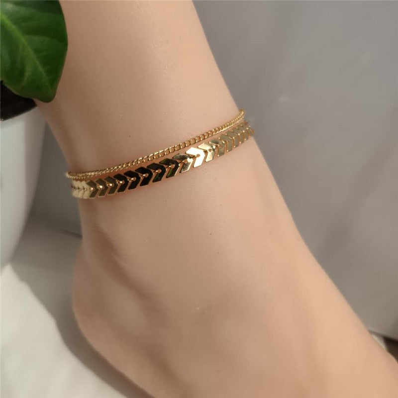 4 PCS/Set Simple Figaro Chain Anklets for Women Fashion Gold Silver Color Ankle Bracelet on Leg 2021 Bohemian Beach Foot Jewelry