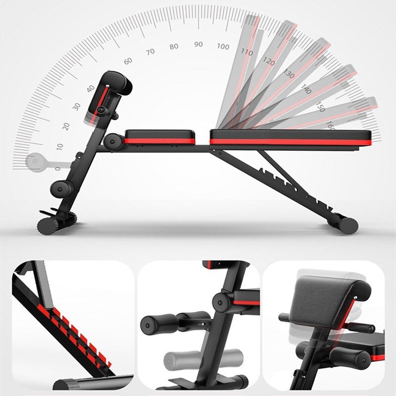Gym Fitness Foldable Muscle Press Bench Supine Board Sit-ups Rack With Pull Rope Body-Building Weight Abdominal Training Machine