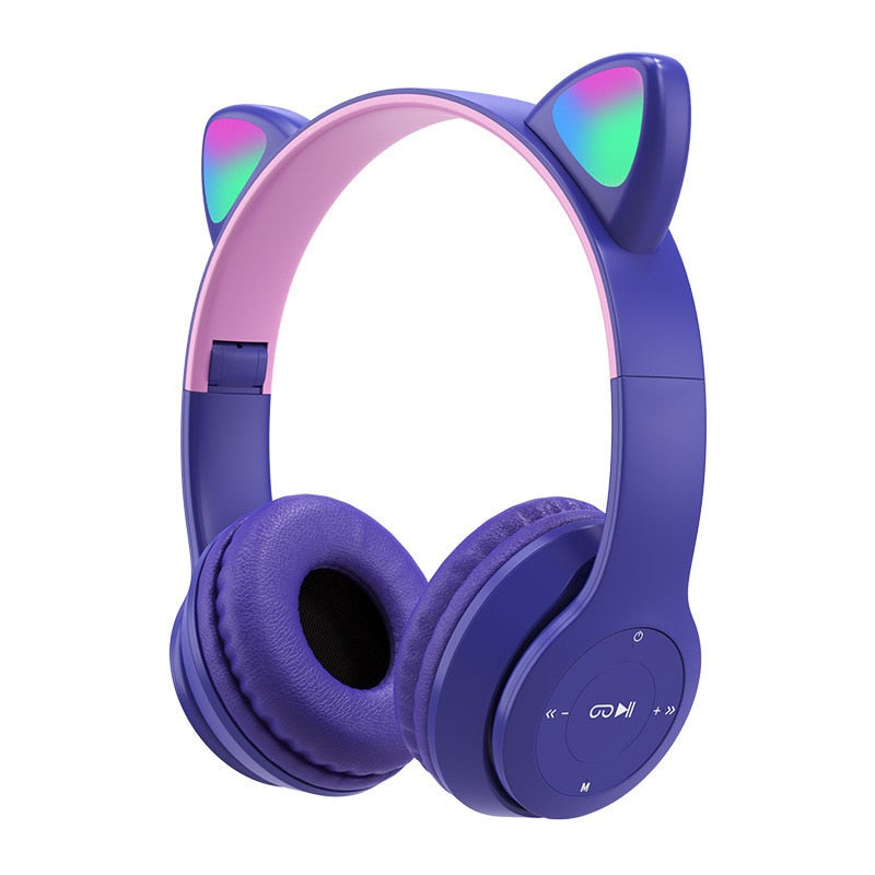 Pink Girl Wireless Headphones RGB Cute Cat Ears Headset With Microphone Noise Cancelling Kid Stereo Music casco Children&#39;s Gifts