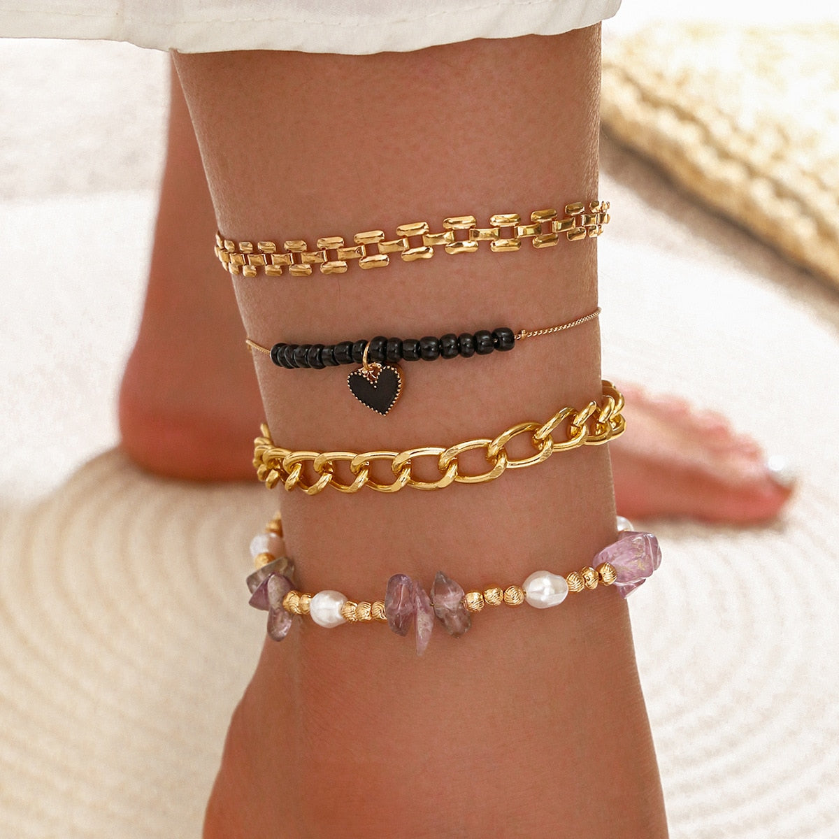Bohemia Shell Star Chain Ankle Bracelet On Leg Foot Jewelry Boho Starfish key butterfly Charm Anklet Set For Women Accessories