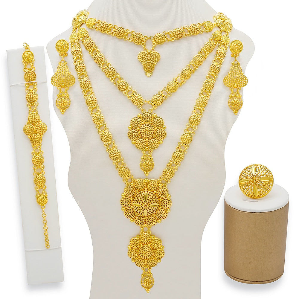 Dubai Jewelry Sets Gold Color Necklace &amp; Earring Set For Women African France Wedding Party Jewelery Ethiopia Bridal Gifts