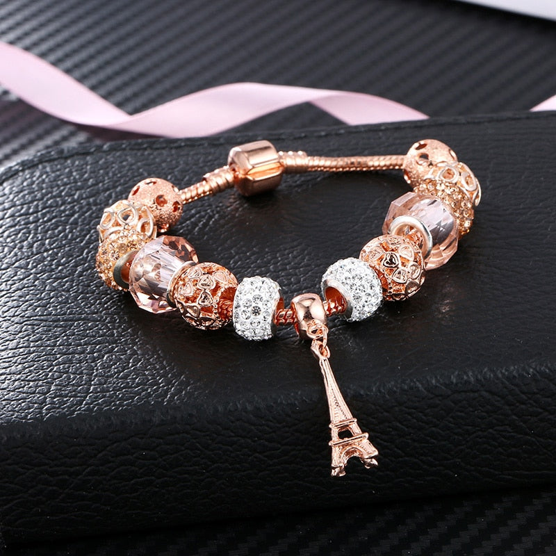 YADA Gifts Rose gold Eiffel Tower Bracelets&amp;Bangles Handmade For Women 2020 Bracelets Charm Friendship Crystal Bracelet BT200192