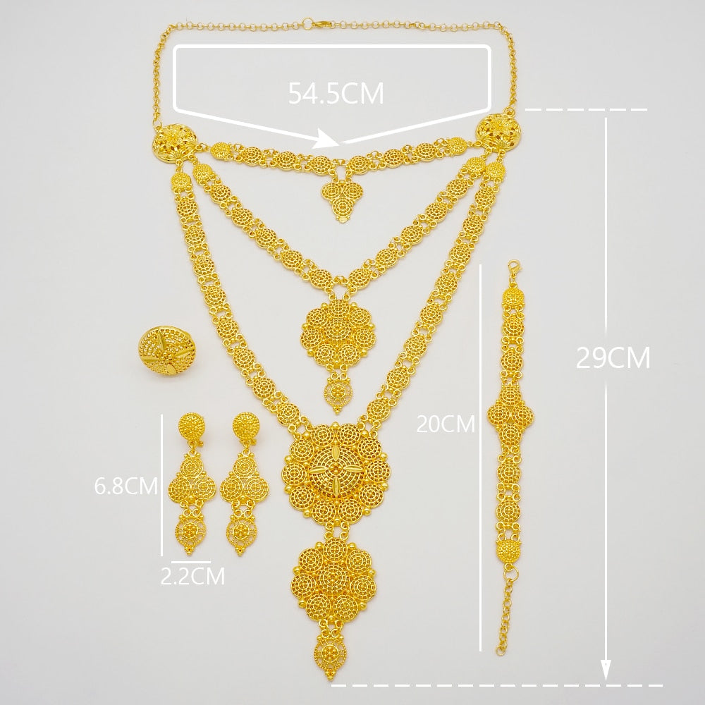 Dubai Jewelry Sets Gold Color Necklace &amp; Earring Set For Women African France Wedding Party Jewelery Ethiopia Bridal Gifts