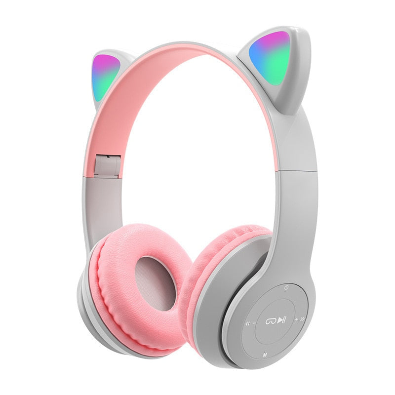 Pink Girl Wireless Headphones RGB Cute Cat Ears Headset With Microphone Noise Cancelling Kid Stereo Music casco Children&#39;s Gifts