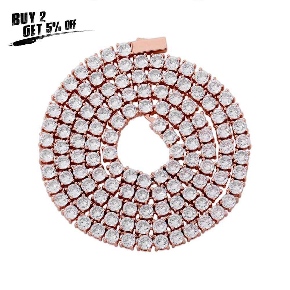 JINAO Hip Hop Iced Out 3-6mm Chain Spring buckle Micro Pave Cubic Zircon Copper Stone Tennis Chain Necklace for Men Women Gifts