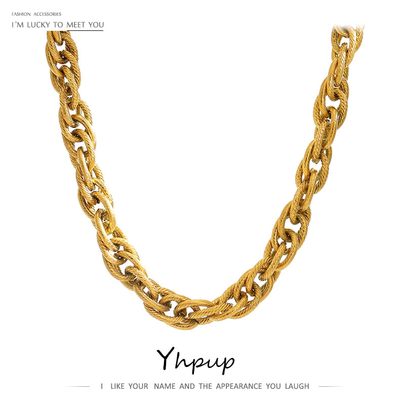 Yhpup Stainless Steel Chains Neckalces Statement Jewelry for Women Gold Metal 18 K Plated Collar Gift