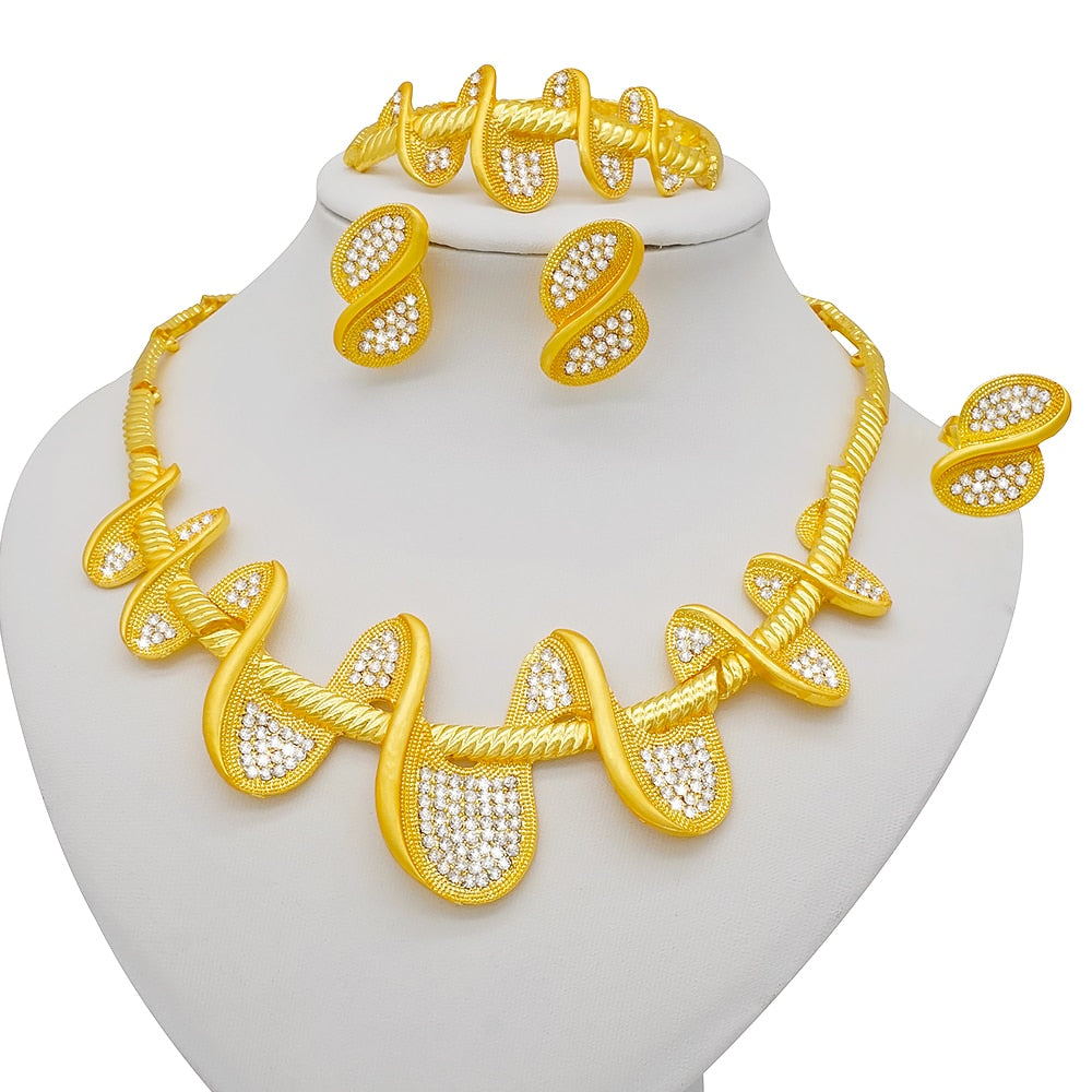 Dubai Jewelry Sets Gold Color Necklace &amp; Earring Set For Women African France Wedding Party Jewelery Ethiopia Bridal Gifts