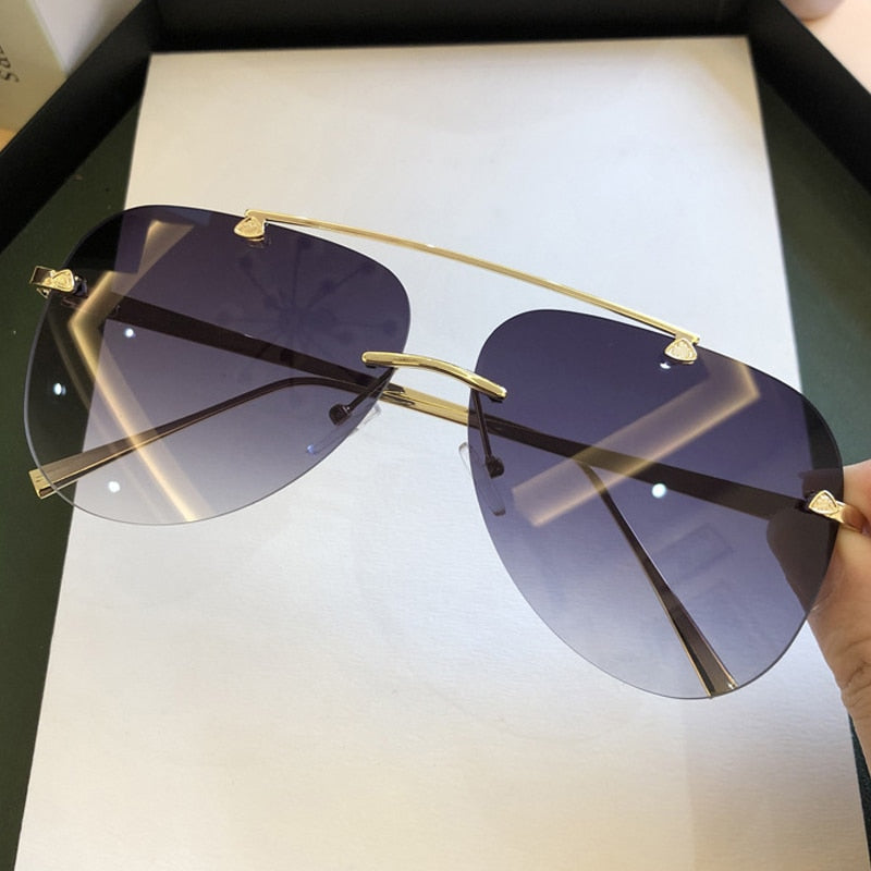 Vintage Rimless Alloy Aviation Pilot Sunglasses For Men 2020 Brand Gradient Sun Glasses Female Metal Oval Shades Black Brown