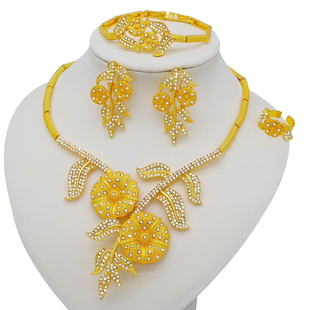 Dubai Jewelry Sets Gold Color Necklace &amp; Earring Set For Women African France Wedding Party Jewelery Ethiopia Bridal Gifts