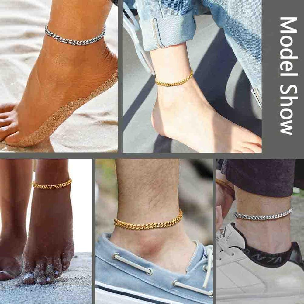 U7 Cuban Link Anklets for Women Ankle Bracelets Mens Stainless Steel Anklet Jewelry 8-10.5 Inch Adjustable A341