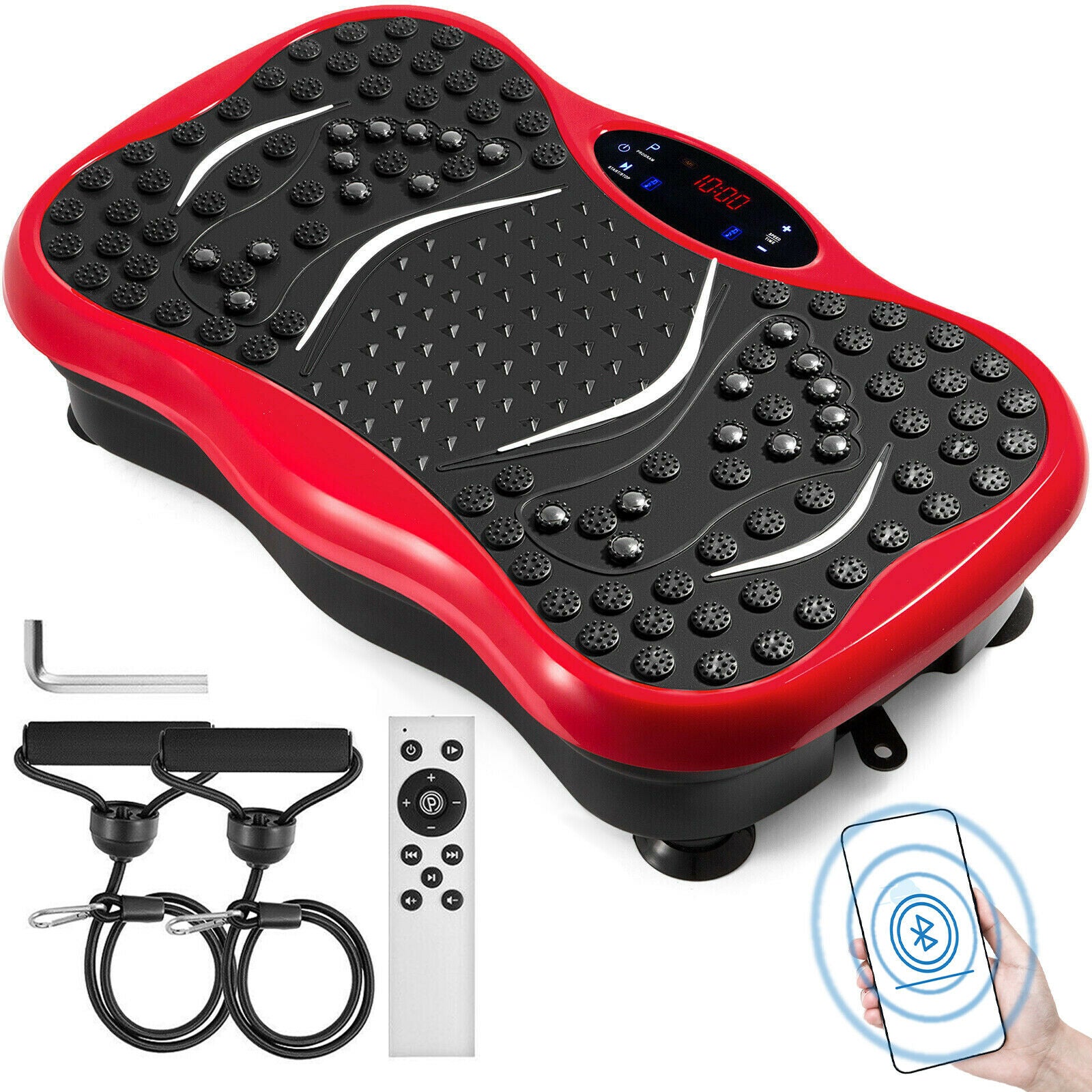 VEVOR Vibration Platform Plate Whole Body Massager Machine With Resistance Bands &amp; Remote Control for Fat Burning Weight Loss