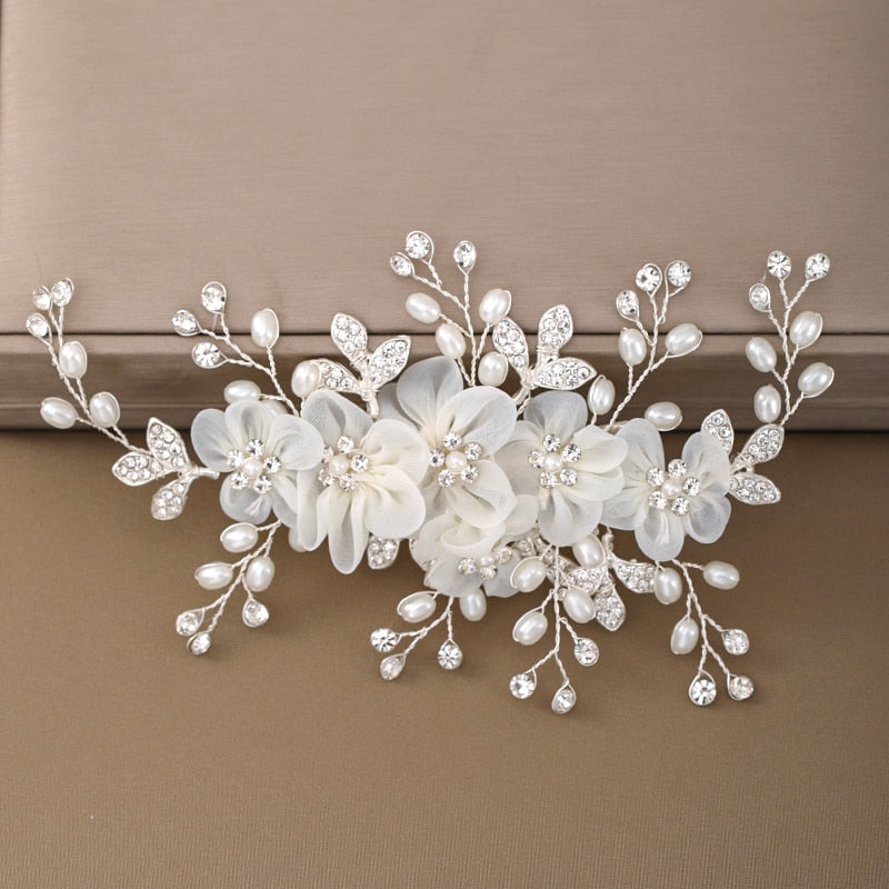 Flower Rhinestone Pearl Clip Headband Women Wedding Hair Jewelry Clip Hair Accessories For Women Bridal Tiara Headband Clip