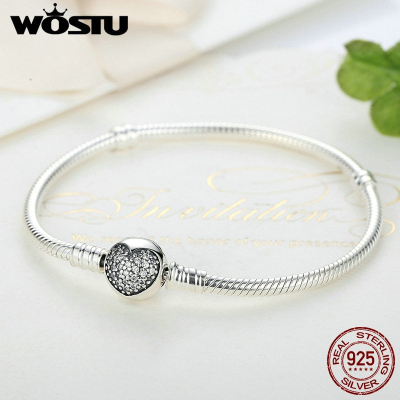 WOSTU 925 Sterling Silver Chain Bracelet Original Bangle For Women Fit Authentic Charms Beads Fashion Jewelry Making Bracelet