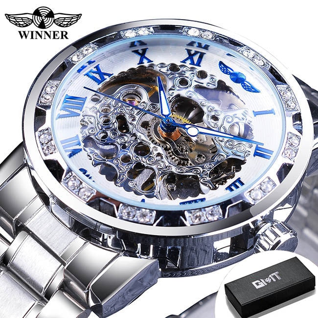 Winner Transparent Fashion Diamond Luminous Gear Movement Royal Design Men Top Brand Luxury Male Mechanical Skeleton Wrist Watch