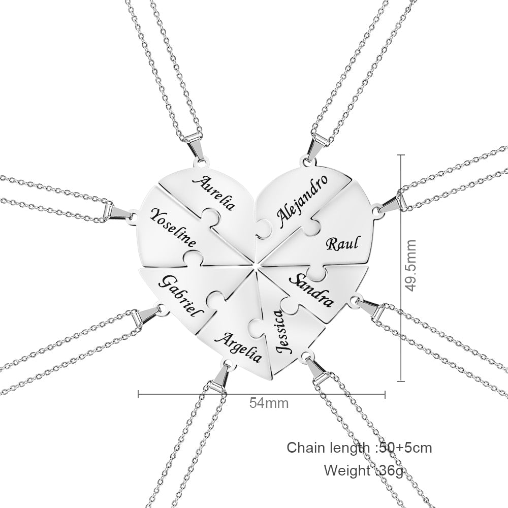 Custom Names Heart Necklace Heart Puzzle Necklace Engraved Names Puzzled Hearts Pendant- send names via chat