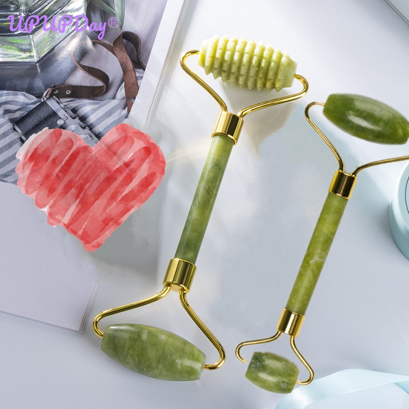 Face Roller Skin Care Facial Massager Jade Roller Natural Stone Massage for Face Eye Gua Sha Fade Wrinkles Lifting Beauty Tools
