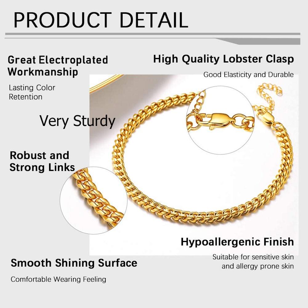 U7 Cuban Link Anklets for Women Ankle Bracelets Mens Stainless Steel Anklet Jewelry 8-10.5 Inch Adjustable A341