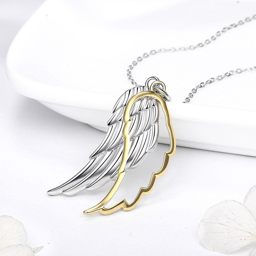 925 Sterling Silver Wing of Angel Necklace Hollow 18k Gold Color Feather Pendant Chain for Women 2020 Fine Jewelry Wedding Gift