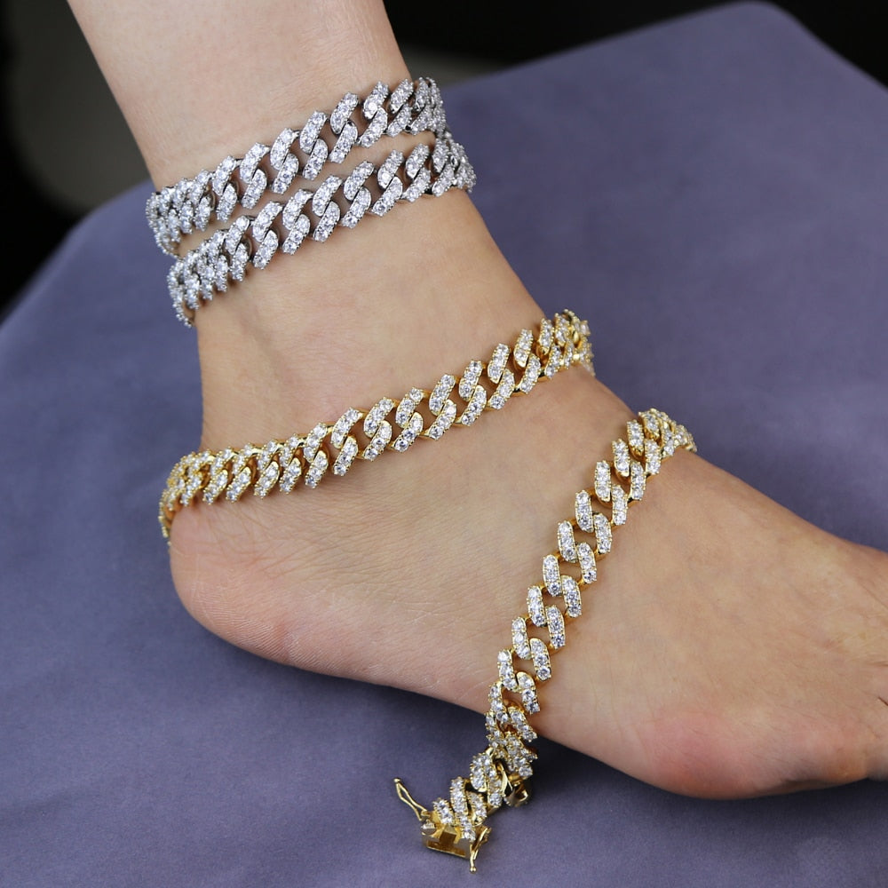 New Arrived Hip Hop Foot Jewelry Ankle Bracelet For Women Yellow Gold Color Cuban Link Chain Ribbon Anklet Bracelets Barefoot