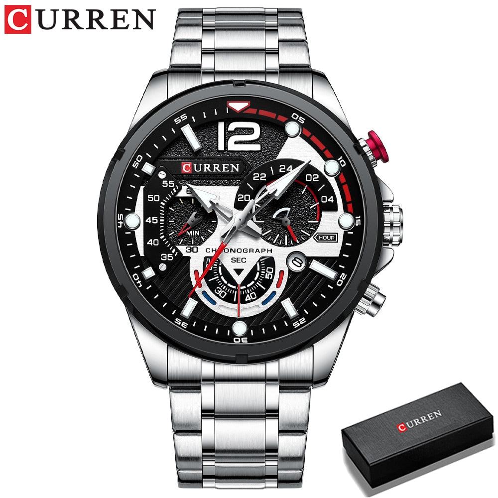 CURREN Watches Men&#39;s Sport Quartz Chronograph Wristwatches Luxury Stainless Steel Clock with Luminous Watch Relogio Masculino