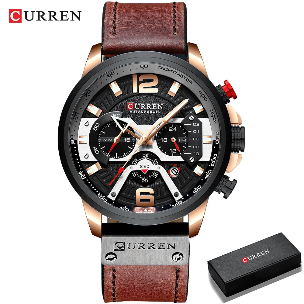 CURREN Mens Watches Top Brand Luxury Leather Sports Watch Men Fashion Chronograph Quartz Man Clock Waterproof Relogio Masculino