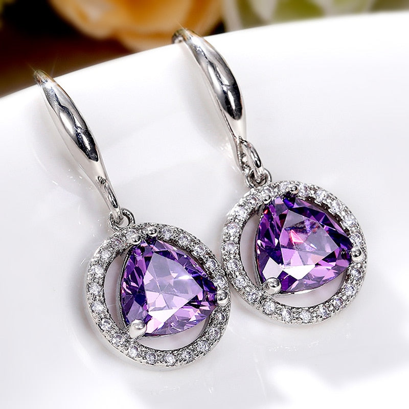 CAOSHI Charming Drop Earrings for Women Dazzling Purple Zirconia Elegant Female Exquisite Lady Party Accessories Fancy Jewelry