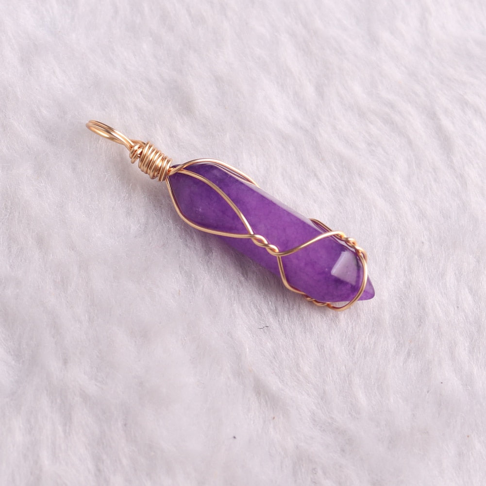 50PCS High Quality Crystal Hexagonal Pendants Fashion Jewelry Pendants Natural Amethysts Wire Winding Beads Healing Pendulum