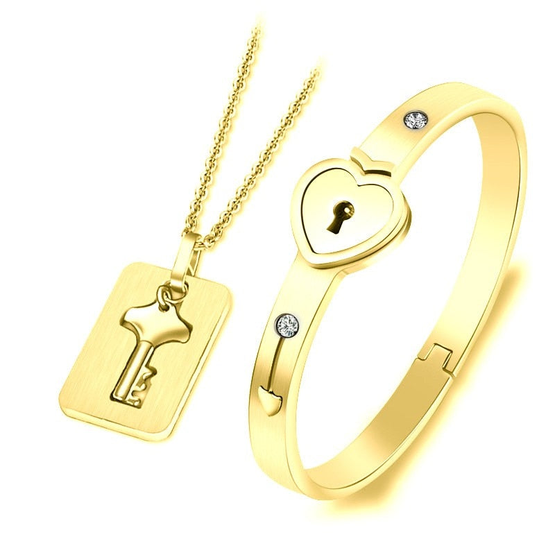 Concentric Lock Key Bracelet Non-Fading Forever Love Jewelry Set Vanentine&#39;s Day Birthday Anniversary Memorial Day Gift