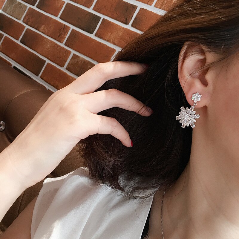 Fashion Cubic Zirconia Fancy Crystal Flower 925 Tremella Stud Earrings Women&#39;s Women&#39;s Jewelry Valentine&#39;s Day Gift Boho Style