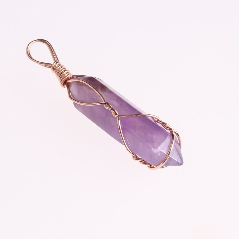 50PCS High Quality Crystal Hexagonal Pendants Fashion Jewelry Pendants Natural Amethysts Wire Winding Beads Healing Pendulum