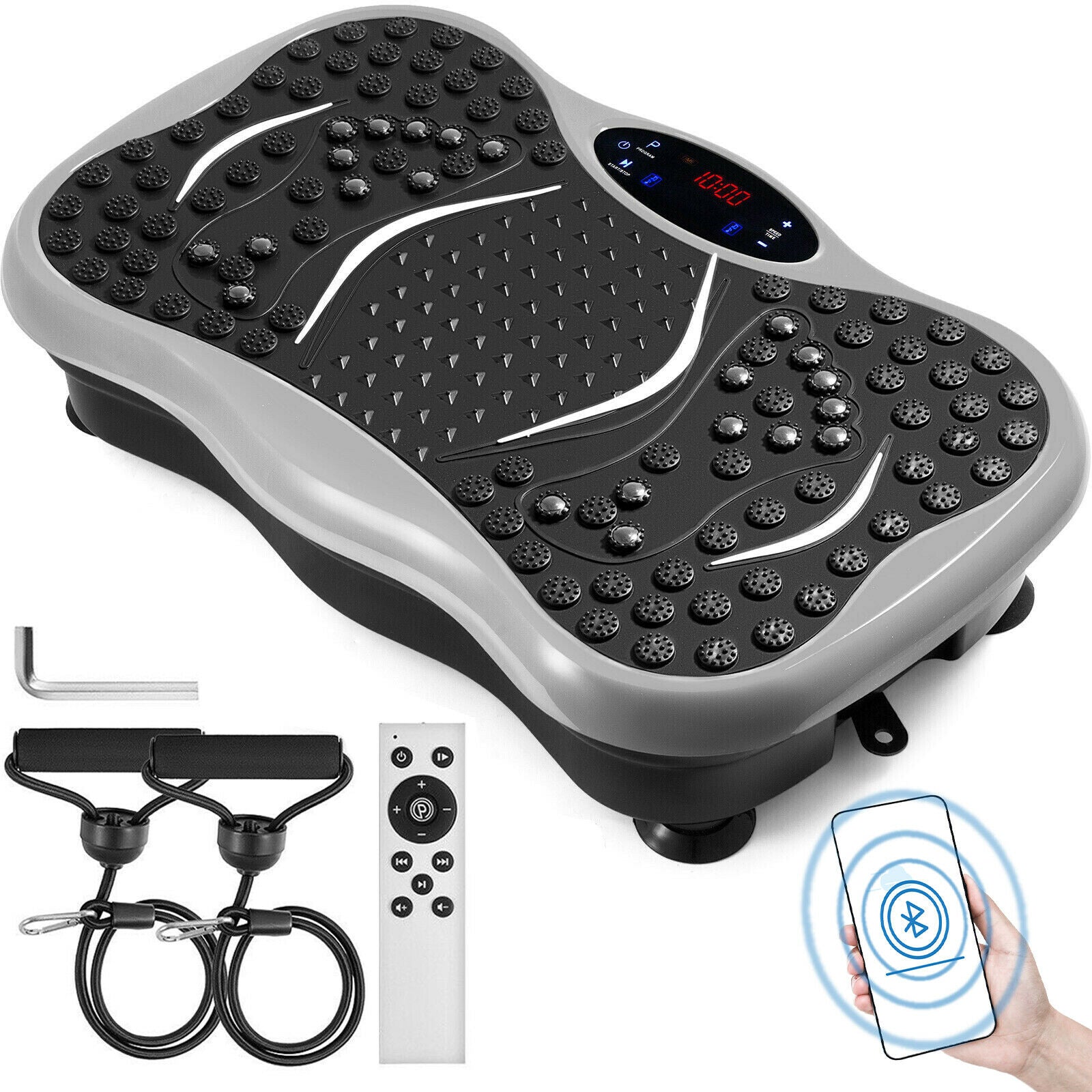 VEVOR Vibration Platform Plate Whole Body Massager Machine With Resistance Bands &amp; Remote Control for Fat Burning Weight Loss