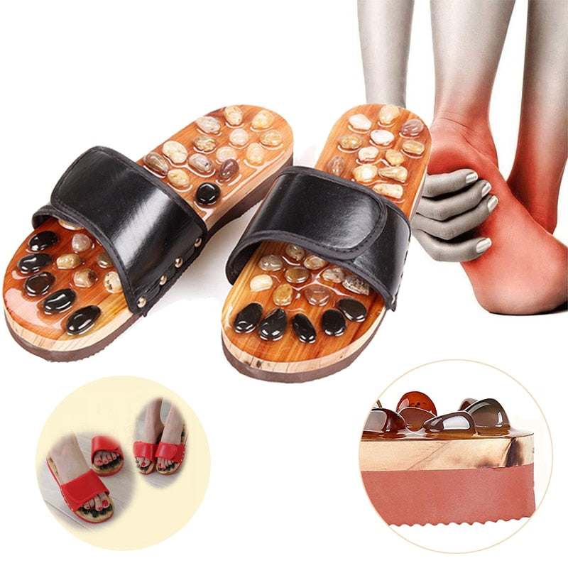 Natural Pebble Stone Foot Massager Slippers Reflexology Care Blood Activating Foot Acupuncture Point Massage Shoes For Men Women