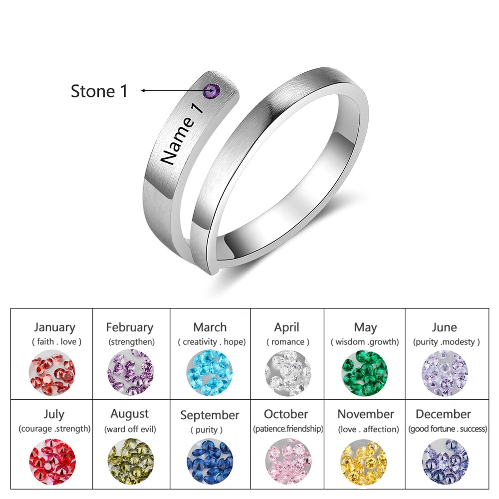 JewelOra Personalized Mothers Rings Custom Name Birthstone Wrap Rings for Women Engraved Jewelry Anniversary Gifts for Mom