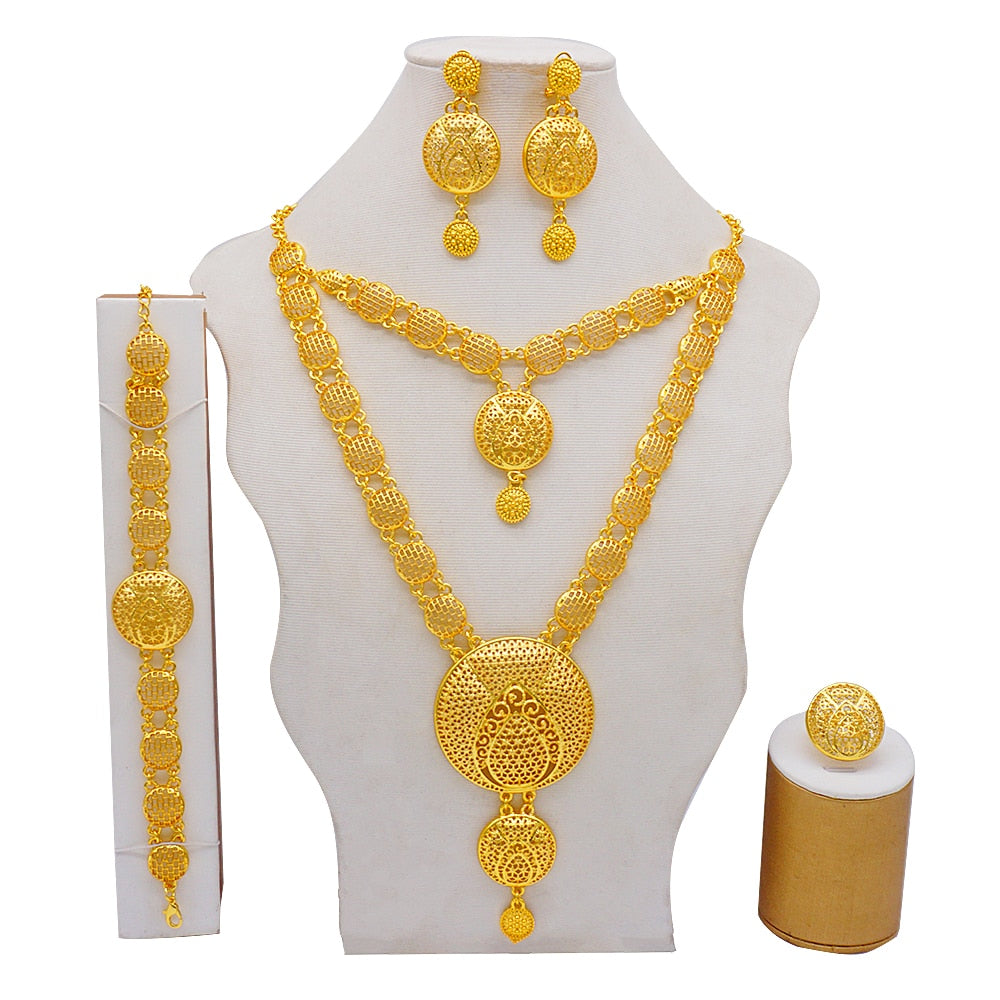 Dubai Jewelry Sets Gold Color Necklace &amp; Earring Set For Women African France Wedding Party Jewelery Ethiopia Bridal Gifts