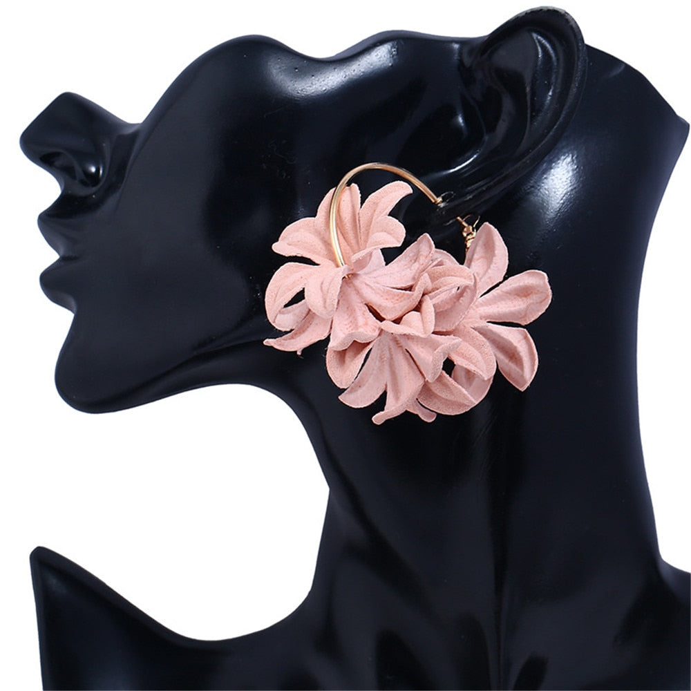 Fashion Fabric Flower Drop Earrings For Women Statement Colorful Petal Circle Big Fancy Earring Jewelry