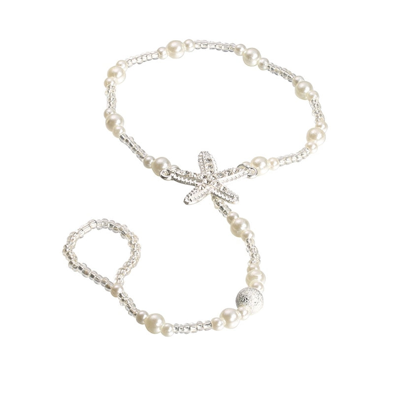 1Pcs Pearl Starfish  Ankle Chain Beach Wedding Foot Jewelry Barefoot Sandal Anklet Chain For Women Foot Jewelry Gift