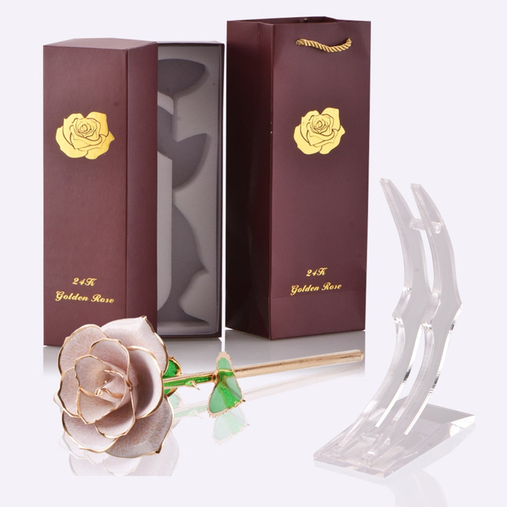 Gifts for Women 24k Gold Dipped Rose with Stand Eternal Flowers Forever Love In Box Girlfriend Wedding Valentine Gift for Her