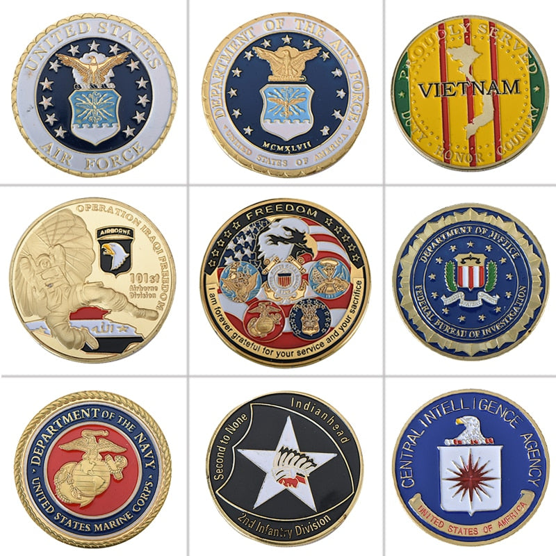 9PCS WR US Gold Plated Coins Collectibles America Military  Challenge Coin Army Commemorative Coin Collection Small Gift for Men