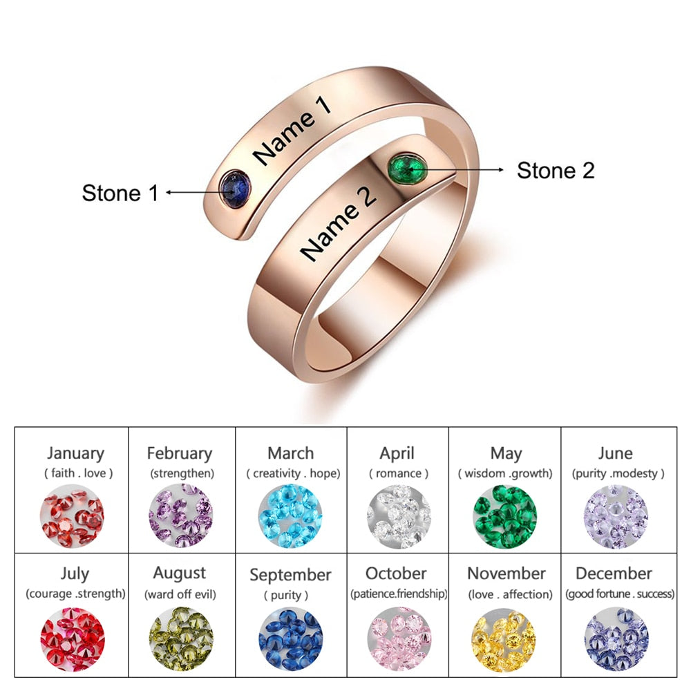 JewelOra Personalized Mothers Rings Custom Name Birthstone Wrap Rings for Women Engraved Jewelry Anniversary Gifts for Mom