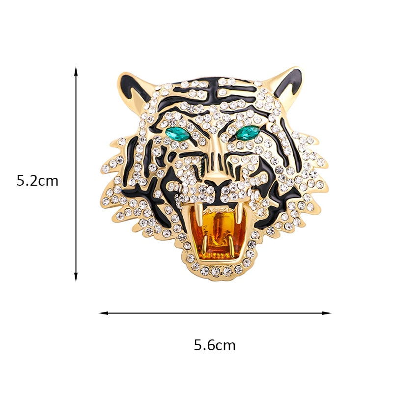 Wuli & baby Rhinestone Roaring Tiger Brooches Women Men Big Tiger Head Party Casual Brooch Pins Gifts