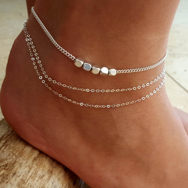 Simple Woman Anklets Casual/Sporty Gold Silver Color Chain Women Ankle Bracelet Jewelry