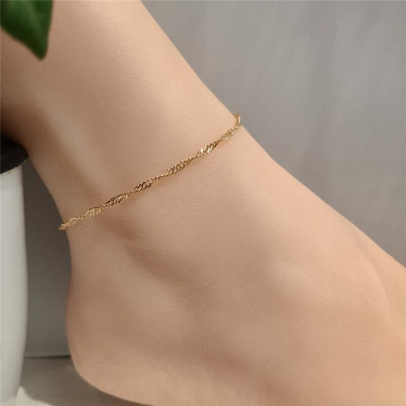 4 PCS/Set Simple Figaro Chain Anklets for Women Fashion Gold Silver Color Ankle Bracelet on Leg 2021 Bohemian Beach Foot Jewelry