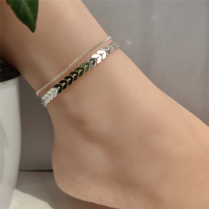 4 PCS/Set Simple Figaro Chain Anklets for Women Fashion Gold Silver Color Ankle Bracelet on Leg 2021 Bohemian Beach Foot Jewelry