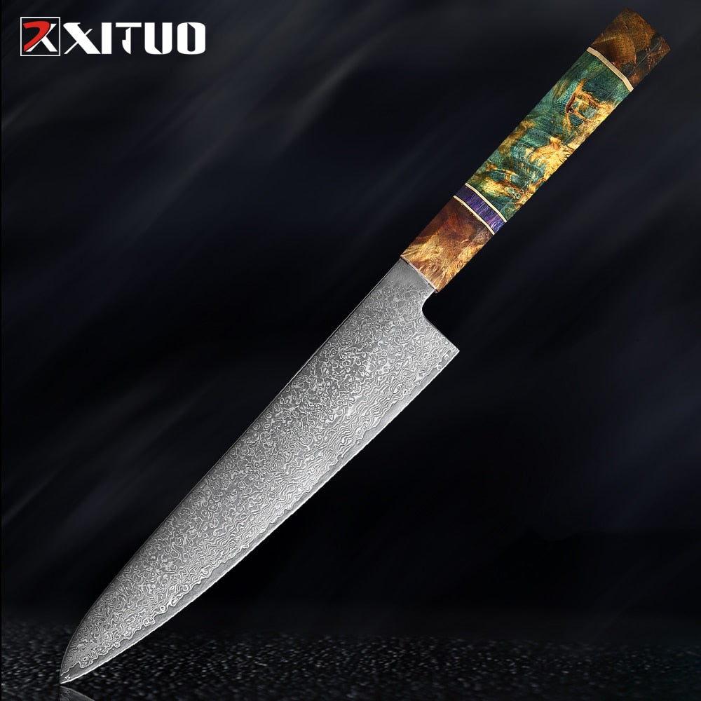 XITUO Damascus Kitchen Knife Set Chef Nakiri Knife 67 Layers Japanese Damascus Steel Chef Knife Razor Sharp Blade Colorful Wood