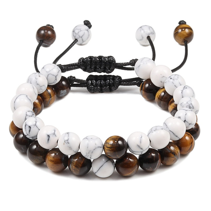 Men Bracelet Tiger Eye Stone Braided Bracelet Black Matte Natural Stone Beads Bracelet Couple Distance Charm Yoga Jewelry Gifts